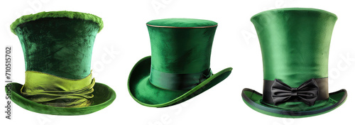 set of green top hats isolated on transparent background 