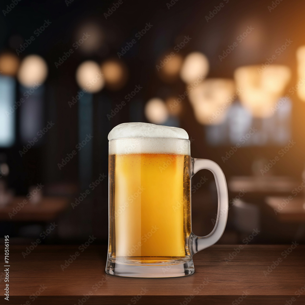 Glass of beer in restaurant
