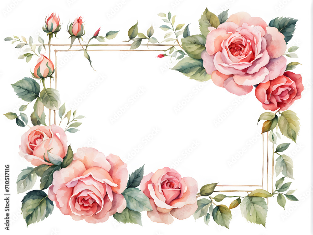 watercolor-illustration-of-rose-floral-frame-in-minimalist-styleno-background-watercolor-trending
