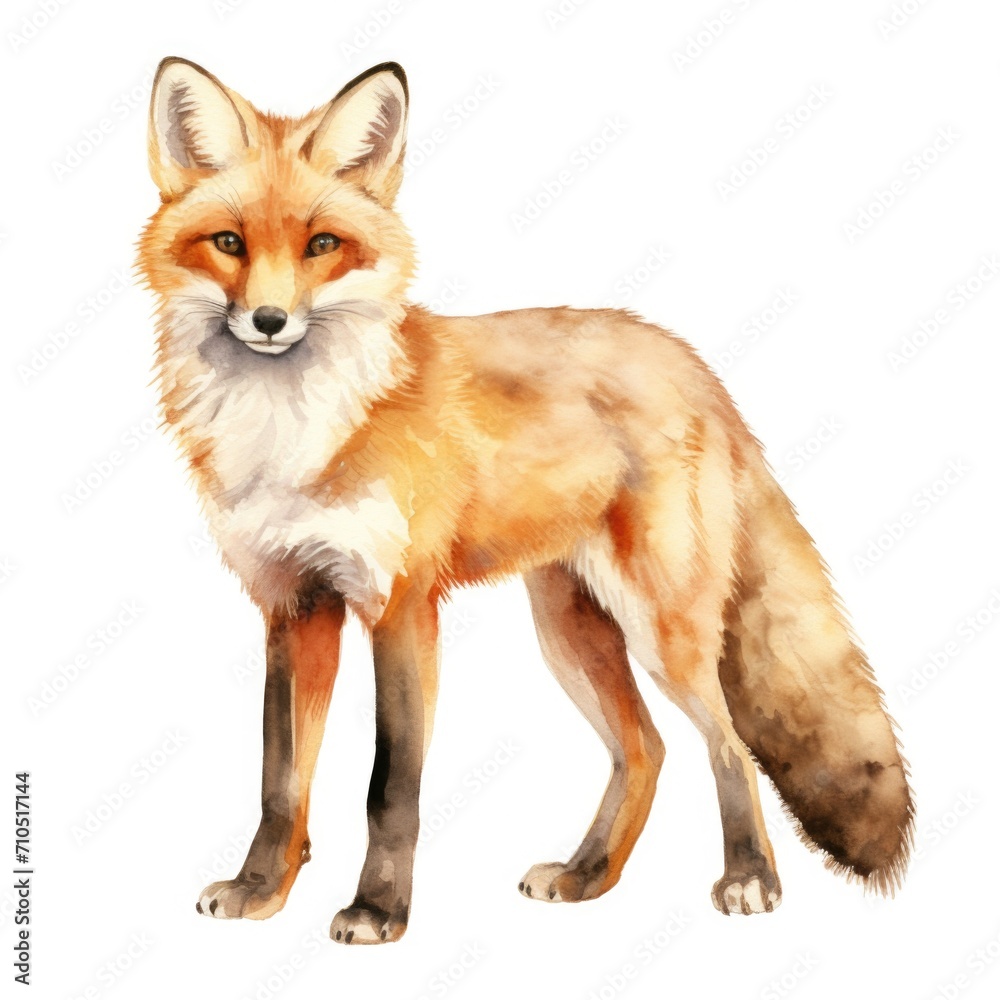 Fototapeta premium Fox watercolor illustration. Painting of forest animal on white background
