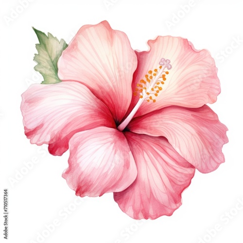Hibiscus flower watercolor illustration. Floral blooming blossom painting on white background © Pixel Pine