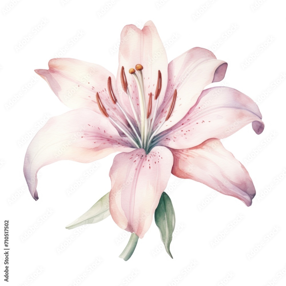 Naklejka premium Lily flower watercolor illustration. Floral blooming blossom painting on white background