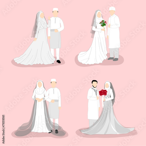 Muslim bride and groom vector collection