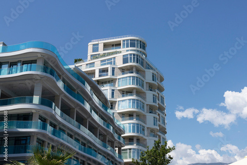 Modern resort hotel against the blue sky. © Iryna