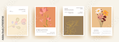 Wallpaper Mural Set of artistic Flower posters. Trendy botanical cover with floral design. Suitable for poster, business card, invitation, flyer, banner, brochure, email header, post in social networks, advertising Torontodigital.ca