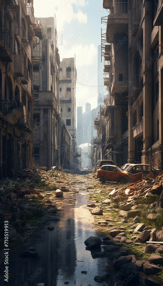 abandoned, destroyed city