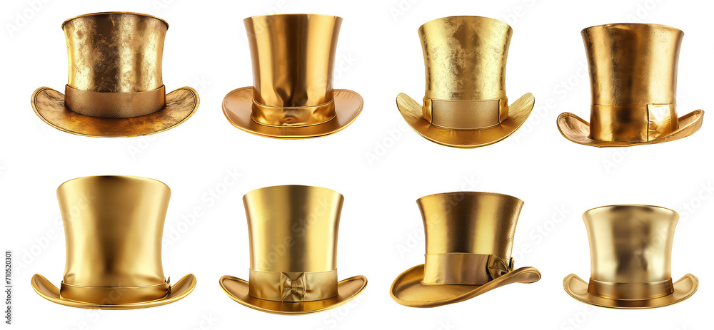 set of golden top hats isolated on transparent background set of golden top hats isolated on transparent background