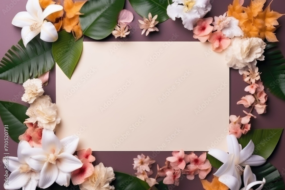 Floral and leaf layout with paper card note