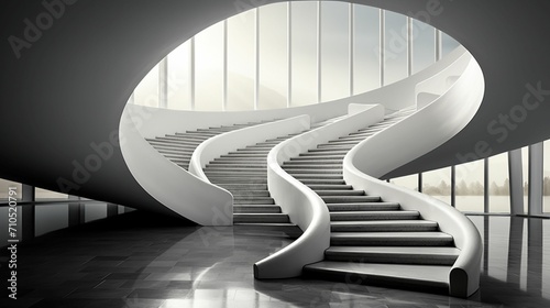 Harmony in Monochrome: A Captivating Spiral Staircase in Minimalism Style, Elegantly Rendered in Black and White 