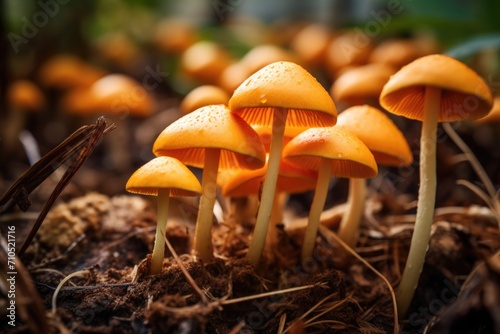 Closeup of saffron milk cap mushroom in nature. photo