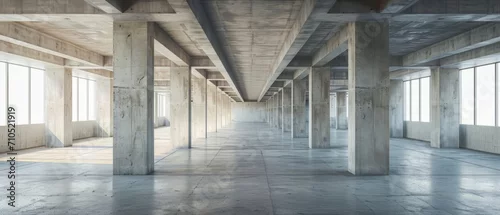 Panel kuchenny z motywem Empty underground parking background in modern building with concrete white walls with sunlight going through ceiling skylight portal, Template 3d rendering. Generative ai