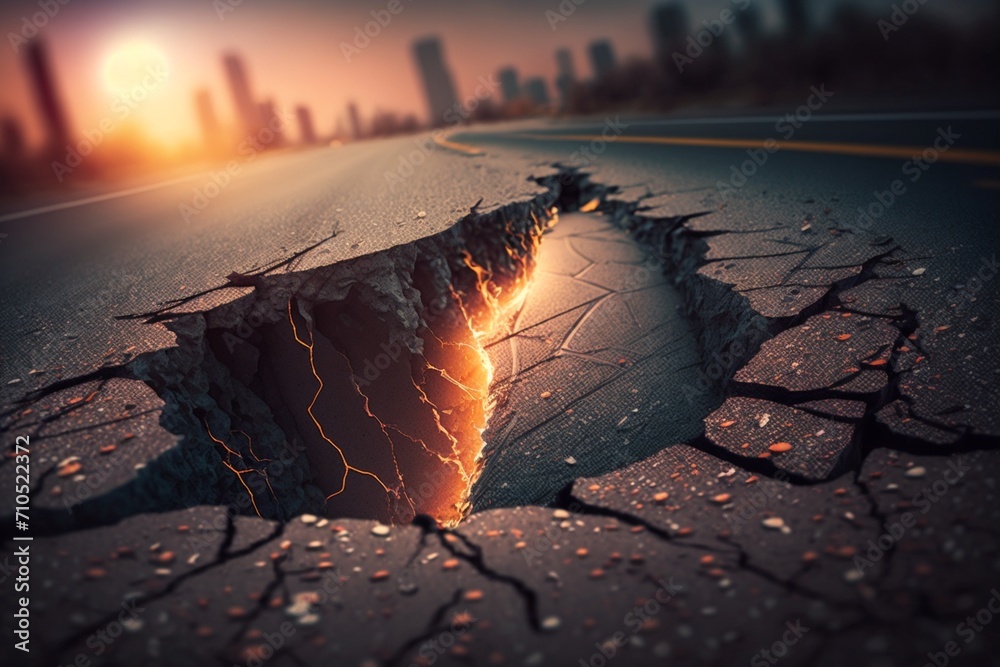 Nature's Fury Unleashed: Aftermath of an Earthquake, Earth Split and Road Cracked Wide Open. A 