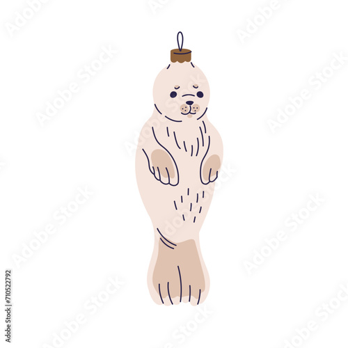 Vintage bauble, seal pup ornament. Cute animal-shaped decoration, Xmas tree d...