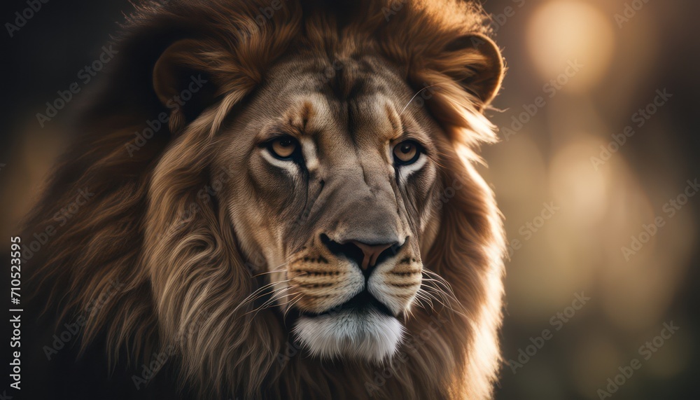 Majestic lion portrait at dusk