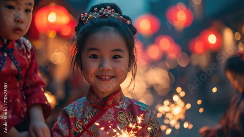 children enjoying sparklers on the Chinese new year