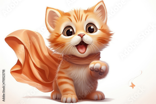 Cute Ginger Cat: Adorable Kitten with Playful Expression on White Background.