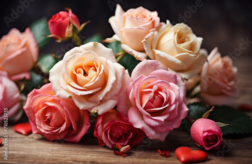 bouquet of pink roses on the table  roses background wallpaper