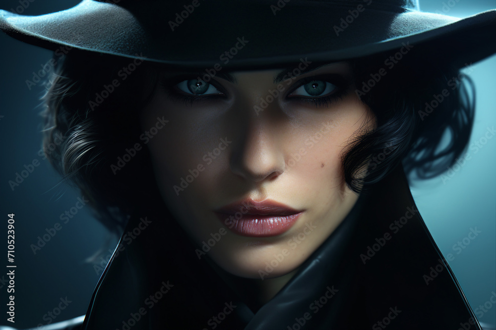 Old fashioned detective or mafia man woman in retro style hat Generative AI picture portrait Old fashioned detective or mafia man woman in retro style hat Generative AI picture portrait