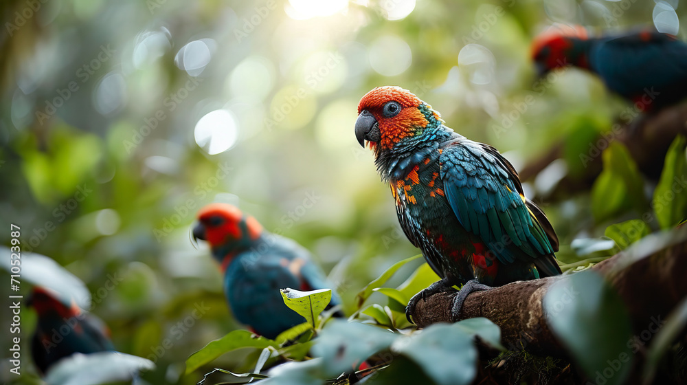 Amazon parrots sitting on the tree branch in the jungle. Amazon parrots sitting on the tree branch in the jungle.