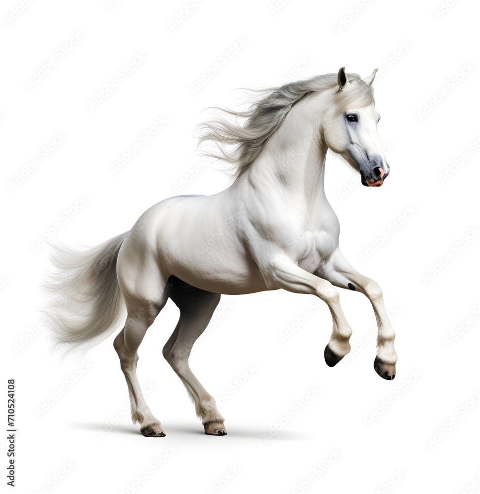 Beautiful white horse on white backgrounds