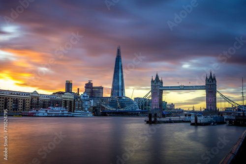 View of London bridge and the Shards at sunset in London, England, United Kingdom. photo