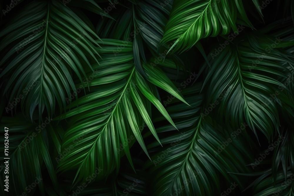 Closeup tropical leaf on dark background