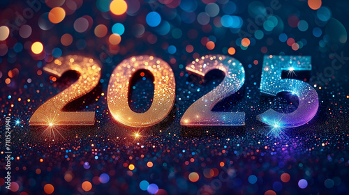 Frohes Neues Jahr, Feiern, Silvester, Sylvester, 2025 Farben, Hintergrund. Karte Design. Glitter Licht, Luxus, Premium, generative AI	 photo