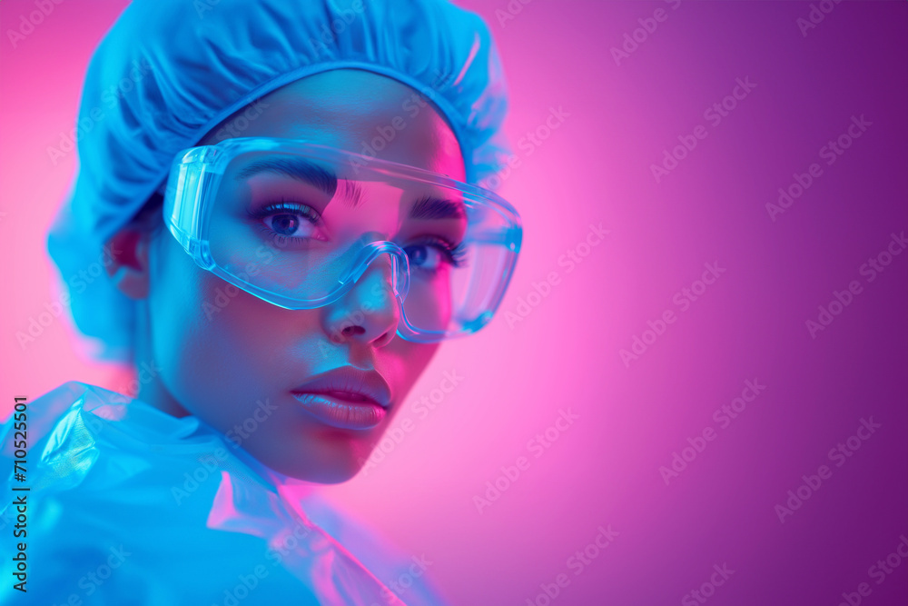 portrait of a beautiful girl medical worker in a mask on a bright background with space for text portrait of a beautiful girl medical worker in a mask on a bright background with space for text