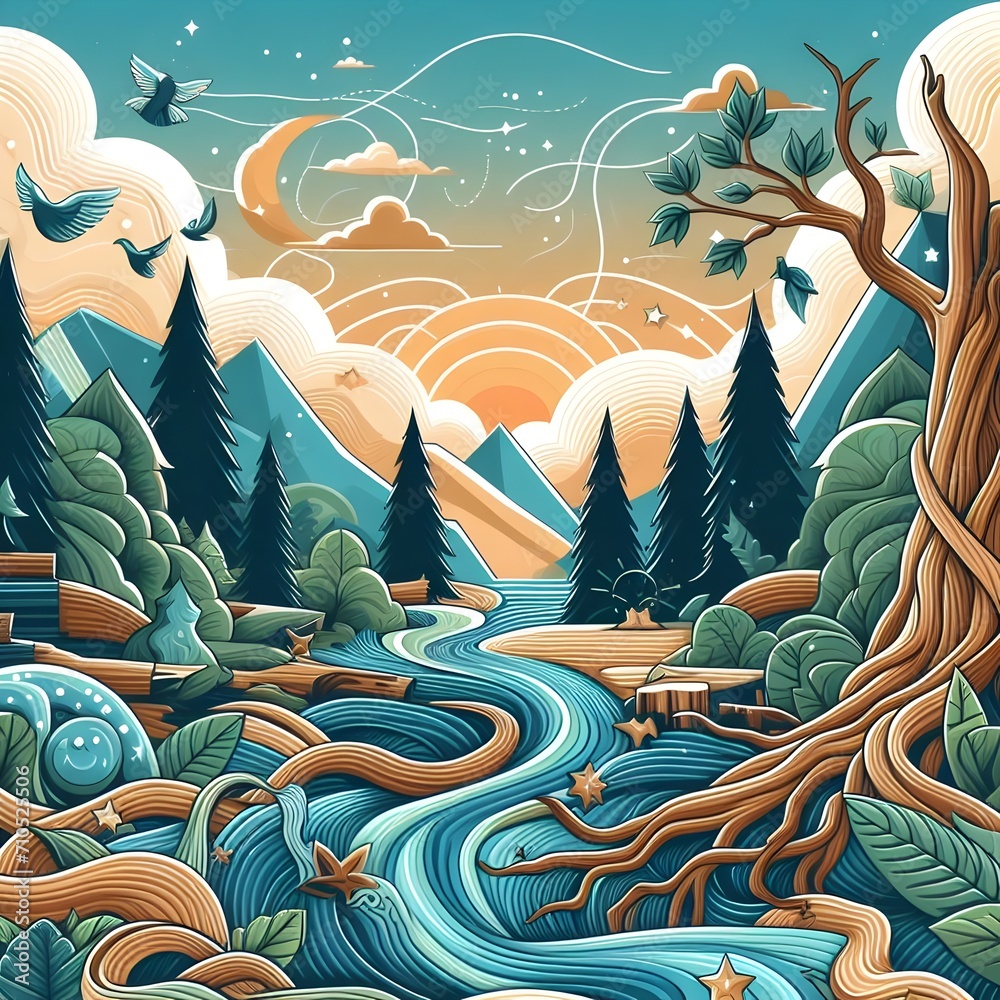 background illustration of beautiful natural scenery, full color