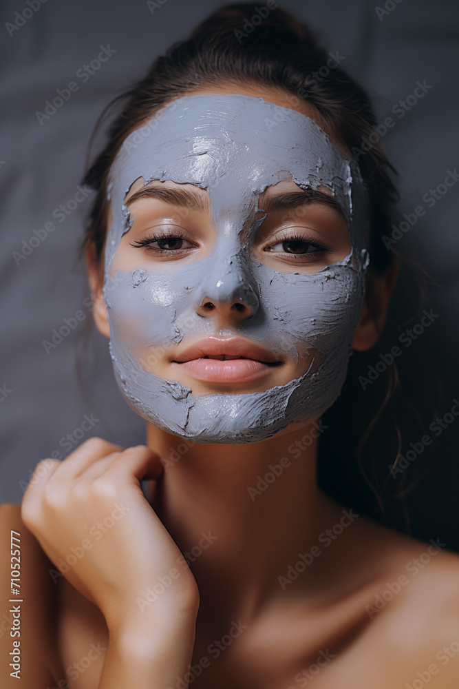 Spa teen girl applying facial clay mask. Beauty treatments Spa teen girl applying facial clay mask. Beauty treatments