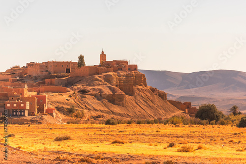 View of a small town with Kasbah on the High Atlas mountain in Ouarzazate, Central Morocco. photo