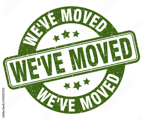 we've moved stamp. we've moved label. round grunge sign