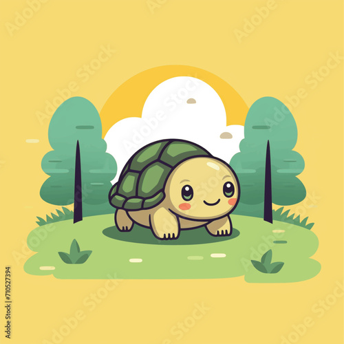 illustration of a cheerful turtle in a peaceful nature