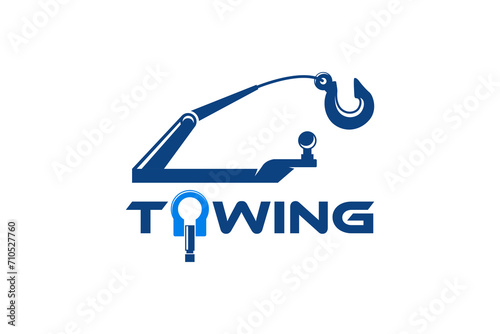 Evacuation tow car service logo design, chain hook illustration, transportation emergency service.