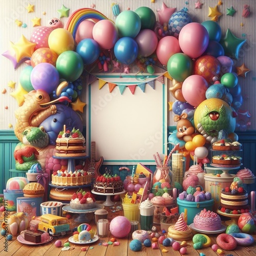 the lively charm of an illustration featuring a vibrant balloons banner, creating a dynamic and festive atmosphere