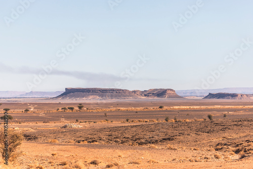 View of the plateau and valley near the Sahara desert in Errachidia Province, Morocco.