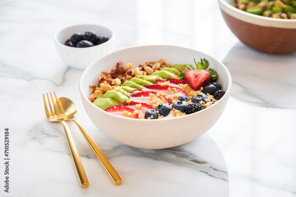 acai bowl on an elegant marble countertop with gold cutlery acai bowl on an elegant marble countertop with gold cutlery