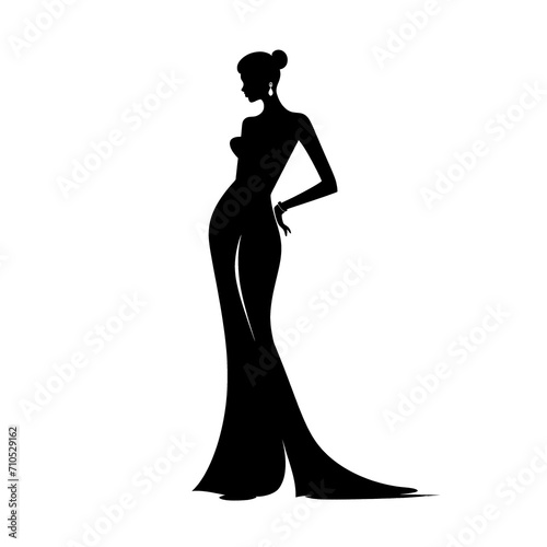 a silhouette of a woman in a long dress