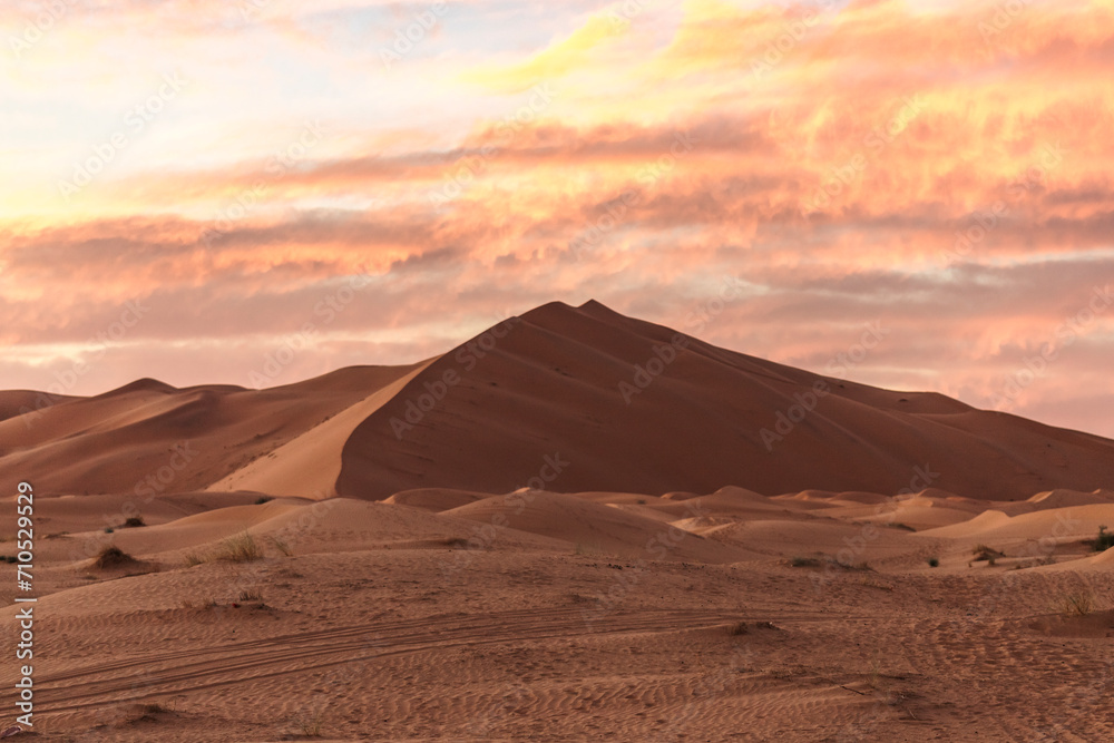 View of the Sahara desert sand dunes in Merzouga desert, Morocco. View of the Sahara desert sand dunes in Merzouga desert, Morocco.