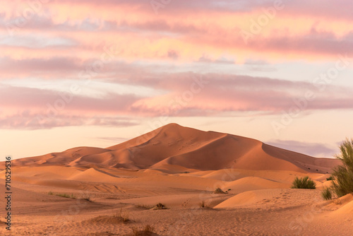 View of the Sahara desert sand dunes in Merzouga desert, Morocco. photo