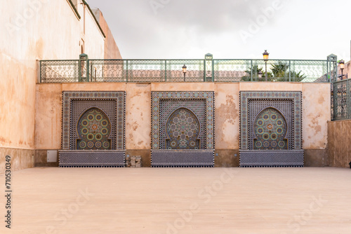 View of the Mausoleum of Moulay Ismail, an historical landmark in Meknes medina old town, Morocco. photo