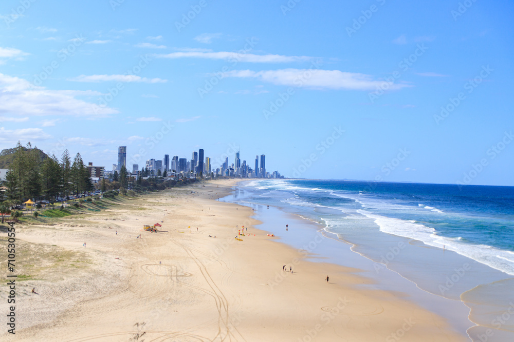 Sunny Day at Gold Coast Beach with Cityscape View