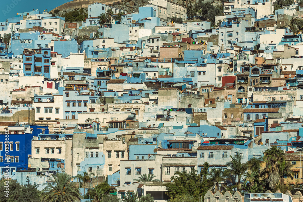 View of Chefchaouen (Chaouen) Medina, a city in the Rif Mountains of northwest Morocco. View of Chefchaouen (Chaouen) Medina, a city in the Rif Mountains of northwest Morocco.