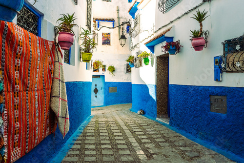 View of Chefchaouen (Chaouen) Medina, a city in the Rif Mountains of northwest Morocco. photo