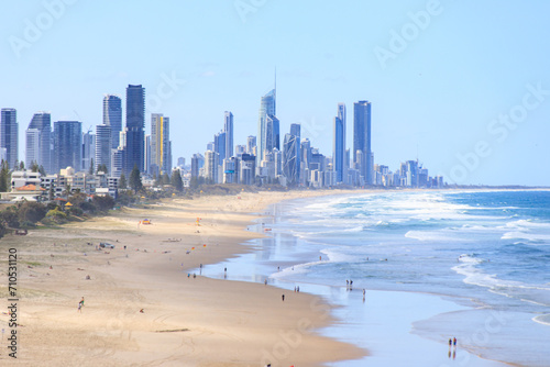 Sunny Day at Gold Coast Beach with Cityscape View © Bossa Art