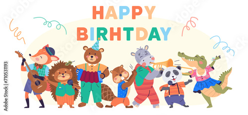 Animal party vector illustration. The wildlife banquet is cheerful anniversary celebration creatures in forest Celebrate with happy beasts as meadow transforms into lively animal. Happy birthday © robu_s