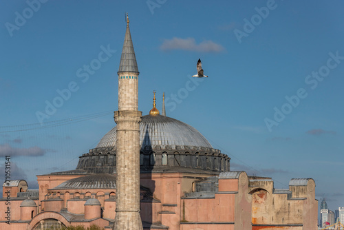 View of Hagia Sophia Mosque (Ayasofya) in Sultanahmet district along the Bosphorus strait, European side of Istanbul, Turkey. photo