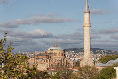 View of Hagia Sophia Mosque (Ayasofya) in Sultanahmet district along the Bosphorus strait, European side of Istanbul, Turkey. photo