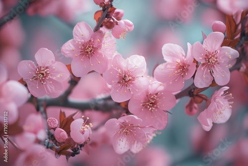 Pink cherry blossoms adorn spring branches