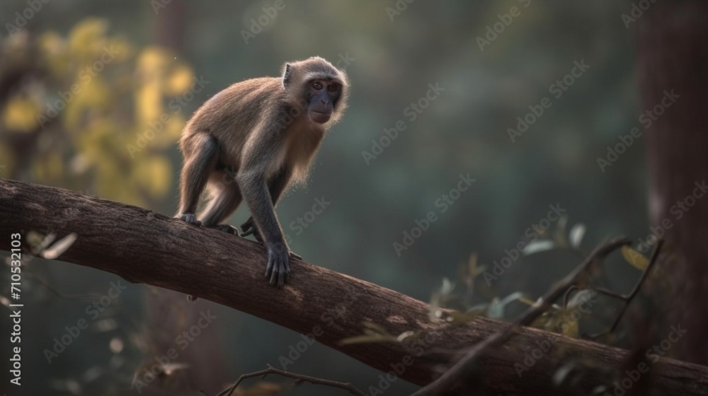 Japanese macaque sitting on a tree Japanese macaque sitting on a tree